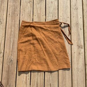 Sezane Linen Camel Wrap Mini Skirt
